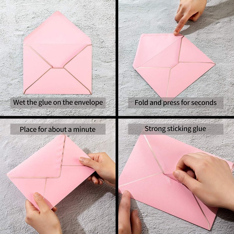 Homtable 100 Pack A7 Envelopes 5 x 7 Card Envelopes V Flap with Gold Border for Office, Wedding Gift Cards, Invitations, Graduation, Baby Shower, Parties (Pink, 5.32 x 7.28 Inches) - Image 3